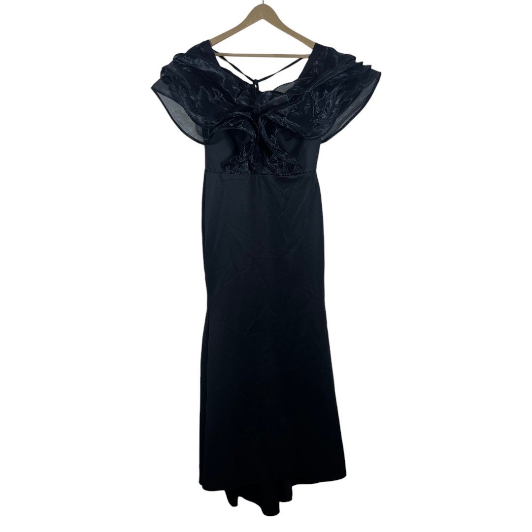 Giffniseti Organza Ruffle Mermaid Maxi Dress Black Glam Formal Evening Size 1xl